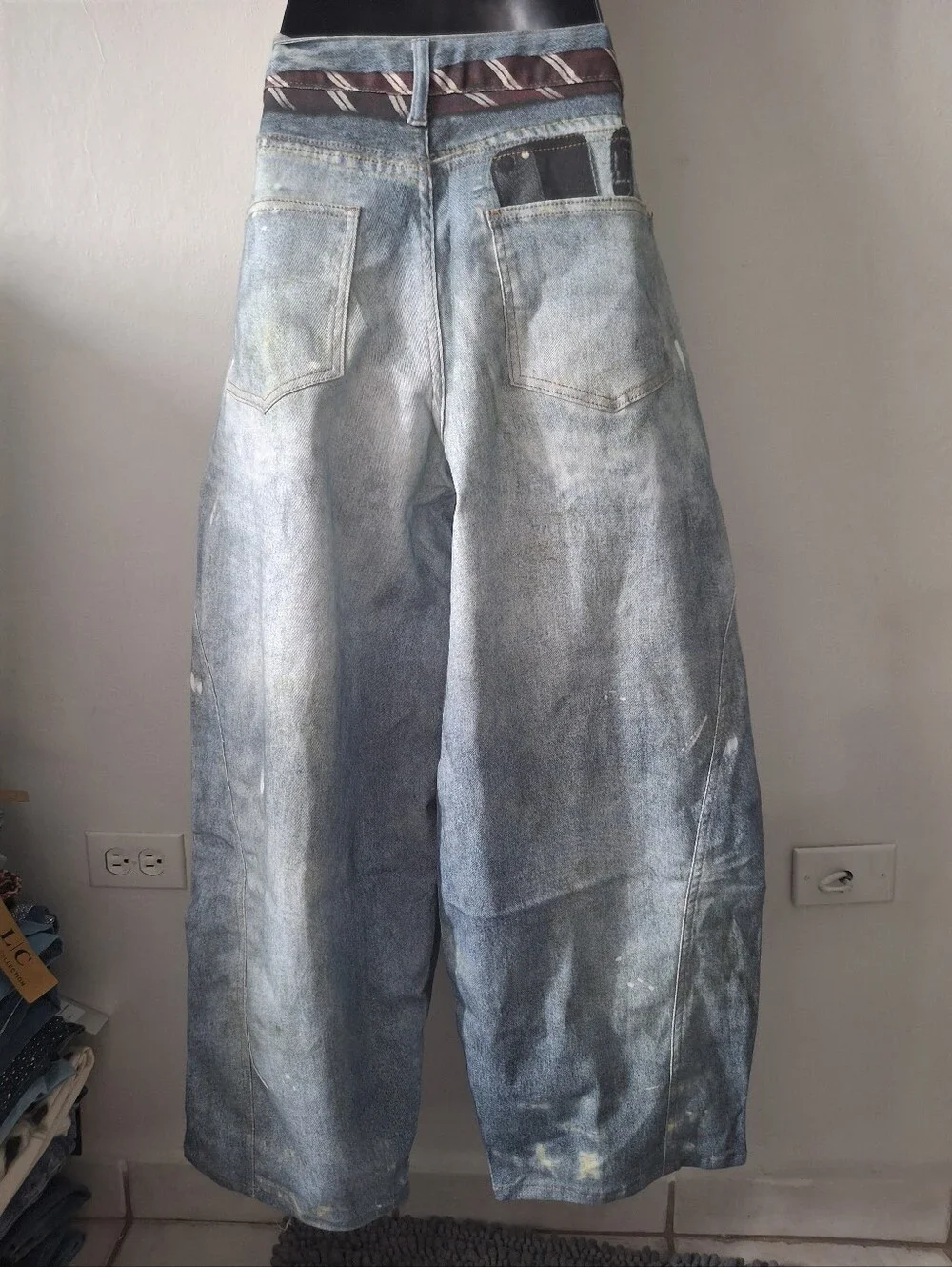 Wide Leg Denim Skirt with Printed Tie Detail